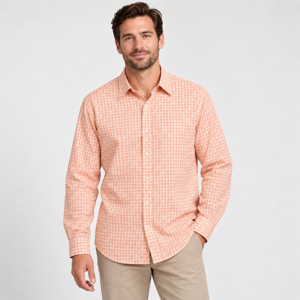 California Shirt Co 1976 Mens XL Tall Pink White Gingham Cotton Button Down